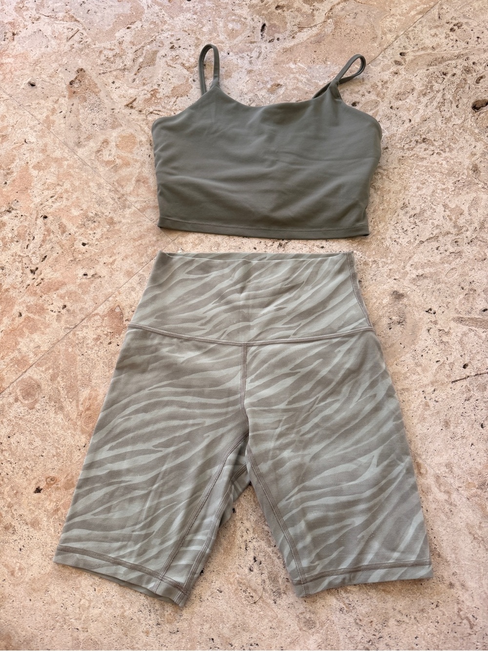 lululemon athletica Olive Green Cropped Tank & High-Waist Bike Shorts Set